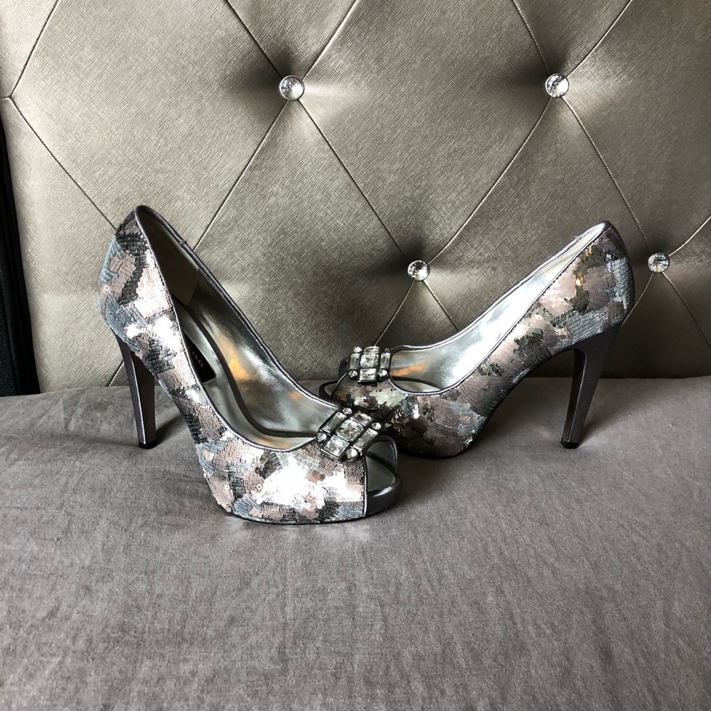 Nina New York GUC Sequins & Satin Rhinestone Heels